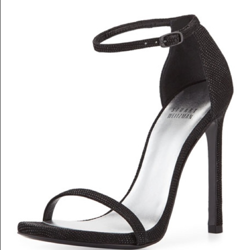 STUART WEITZMAN NUDIST BLACK SANDAL GOOSE BUMP